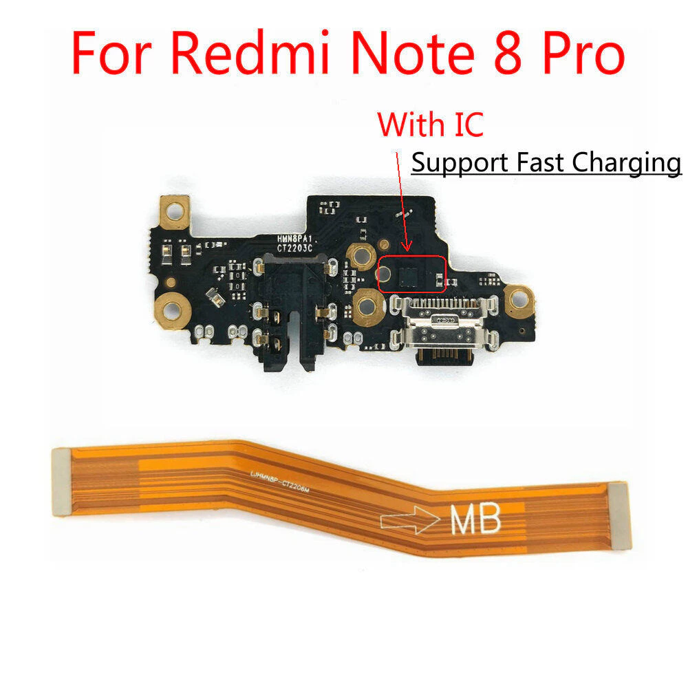สําหรับ Xiaomi Redmi Note 8 Pro แท่นชาร์จ USB บอร์ดพอร์ต พร้อมตัวเชื่อมต่อ IC เมนบอร์ด สายเคเบิลอ่อน