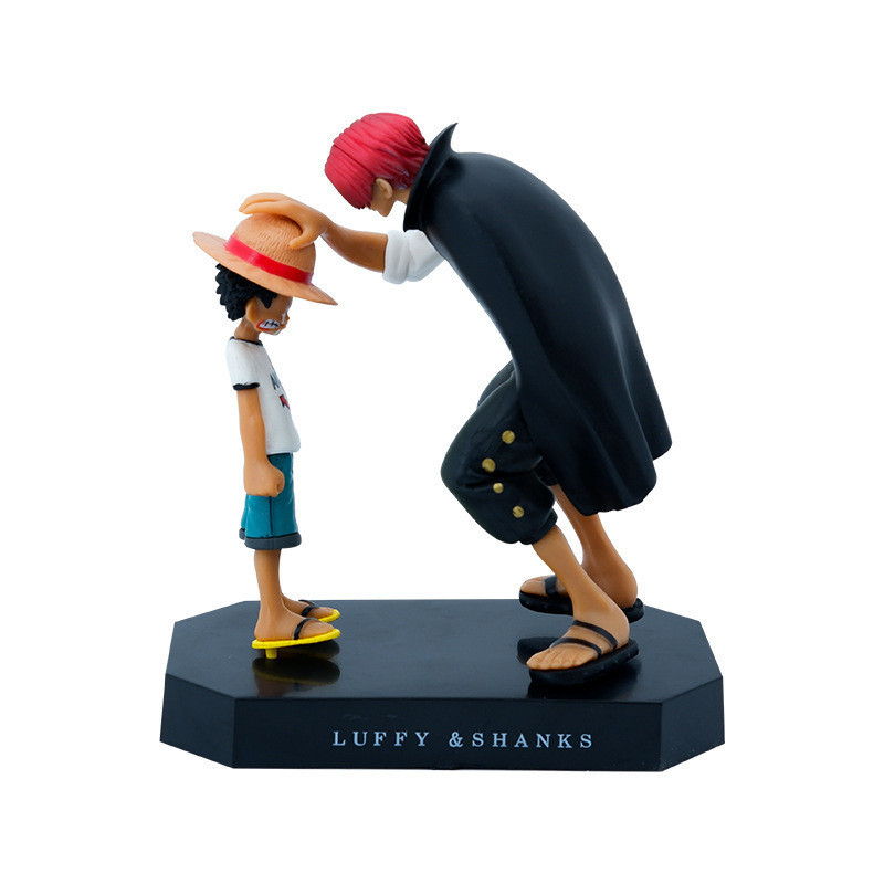 โมเดลฟิกเกอร์ One Piece Luffy Red Fur Shanks Bagged Figure Scene Version Touch Head ของเล่นสําหรับเด็ก