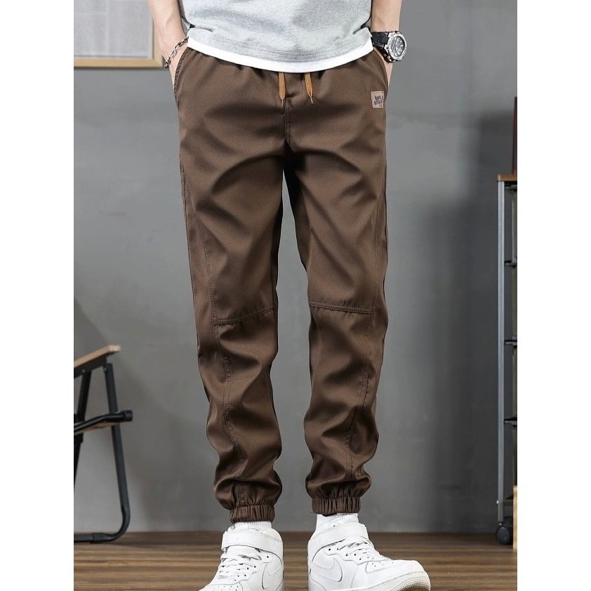 #054#L-5XL#กางเกงขายาวผู้ชายผ้าคอตตอนทรงขาจั้มงานปักสวยๆกางเกงแฟชั่นสไตล์เกาหลีเอวยางยืดใส่สบาย