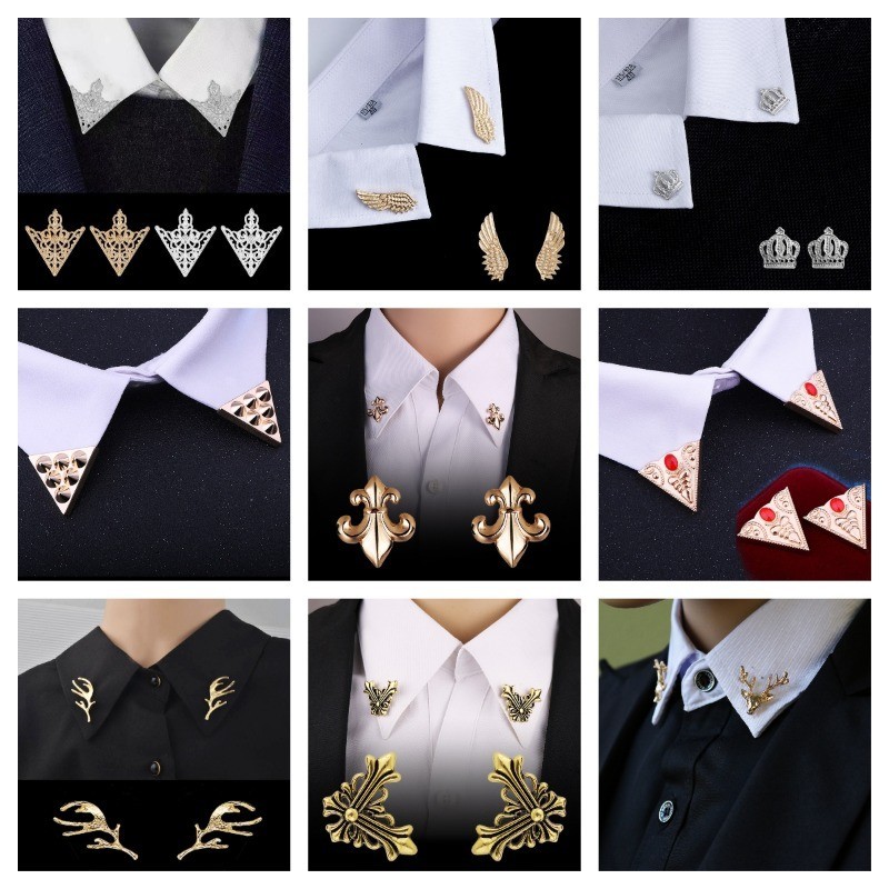 1 คู่ วินเทจ สามเหลี่ยม เสื้อเชิ้ต โซ่ ปกกระดุม มุมปกเสื้อ คลิปเข็มกลัดโซ่