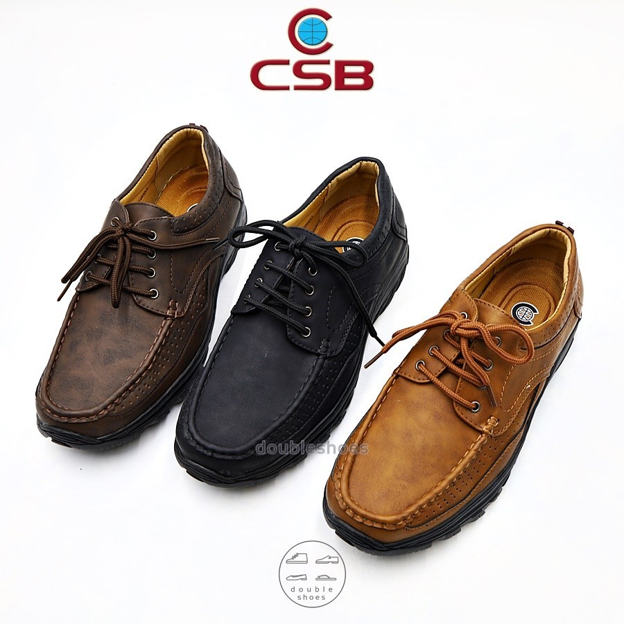 รองเท้าข้าราชการ CSB รองเท้าคัชชูผู้ชาย ผูกเชือก เย็บพื้น พื้นยาง Outdoor รุ่น CM018 (สีดำ/น้ำตาล/แท
