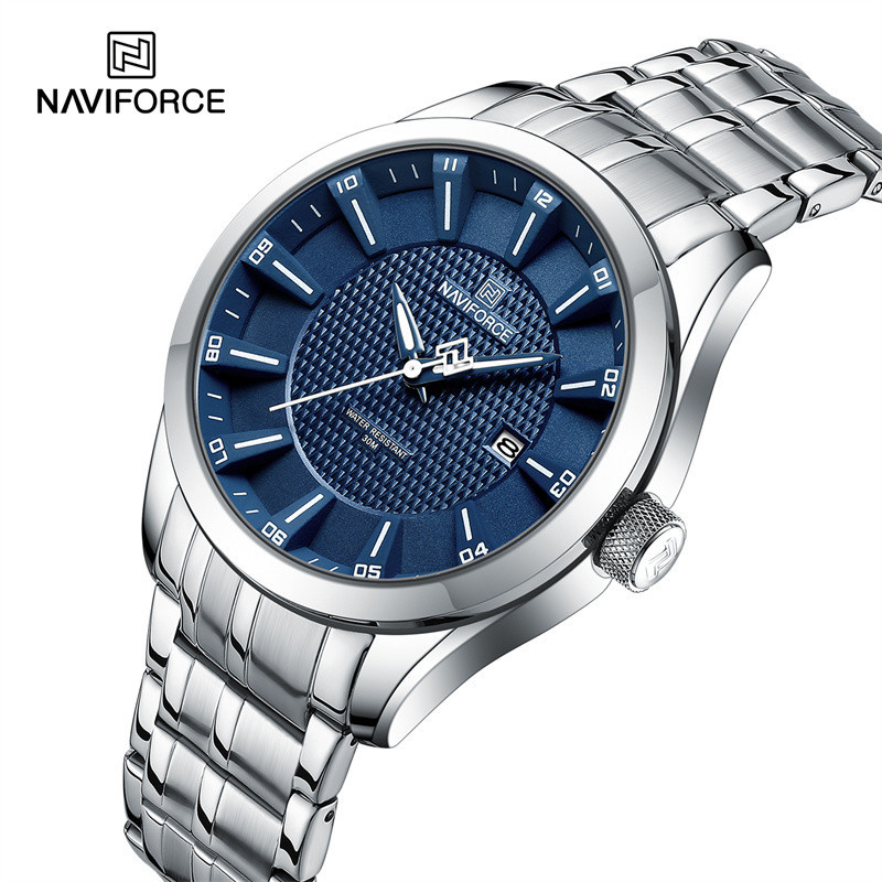 Naviforce ใหม่ นาฬิกาข้อมือควอตซ์แฟชั่น สายแสตนเลส หรูหรา สําหรับผู้ชาย