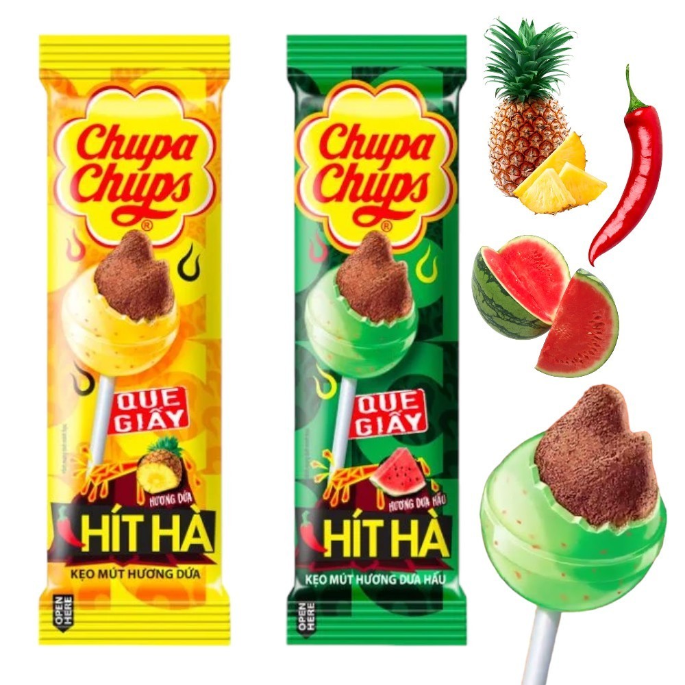 Chupa Chups Candy Hit Ha Watermelon and Pineapple Flavor Filled with salt and Chili