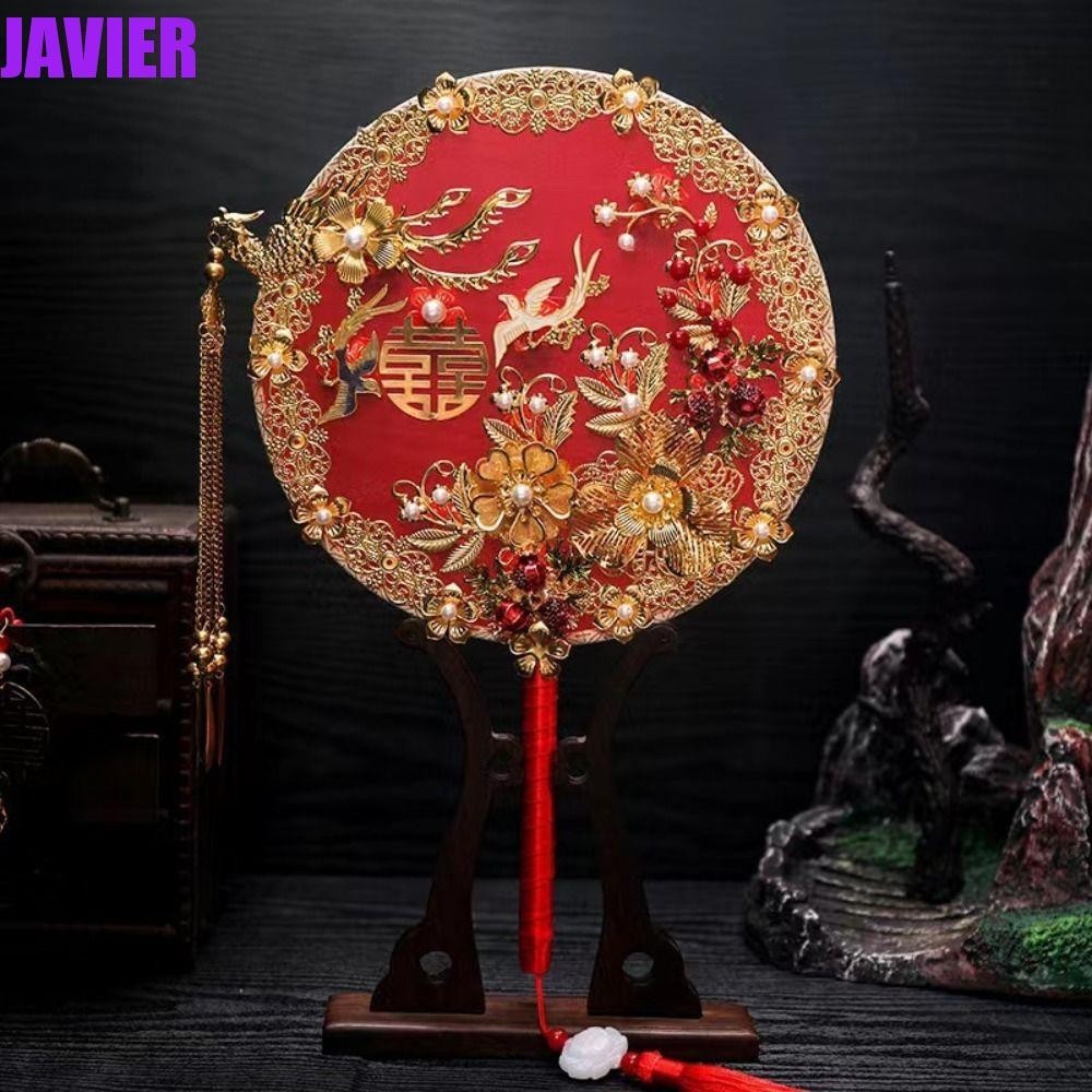 Javier พัดจีน โปร่งแสง สไตล์วินเทจ พร้อมจี้ สไตล์โบราณ จีน งานแต่งงาน ตกแต่งช่อมือ