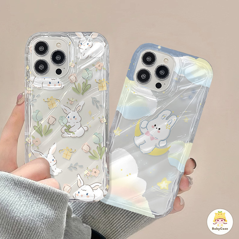 เคสนิ่มกระต่ายทิวลิปโรแมนติกสุดน่ารักสำหรับ iPhone 11 15 14 13 12 Pro Max 7Plus XR 15 7 14 6 6s 8 Plus X XS Max