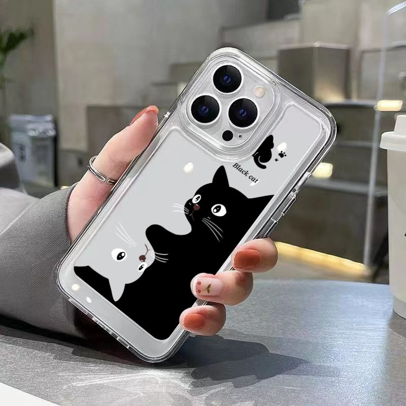 น่ารักการ์ตูนแมวดําเคสโทรศัพท์สําหรับRedmiหมายเหตุ14 11 12 13 Pro Plus Turbo 12S 11 10S Pro Redmi 13C 14C 12โปร่งใสTPUนุ่ม - รูปที่ 2