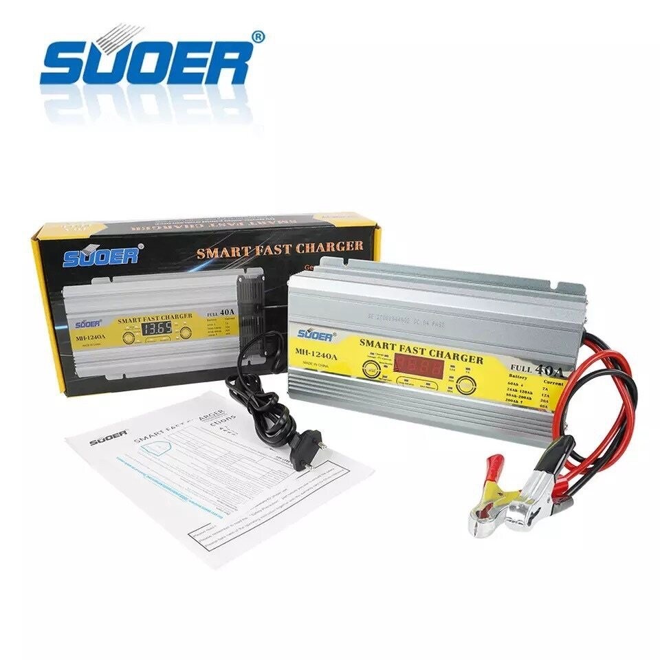 12v 40A SUOER (MH-1240A)- เครื่องชาร์จแบตเตอรี่ระบบอัตโนมัติมีดิสเพลย์ 12v 40A SUOER รุ่น MH-1240A