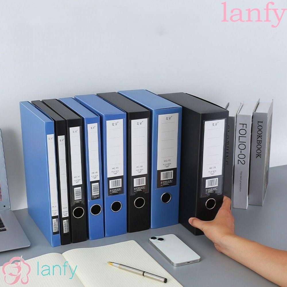 Lanfy กล่องโฟลเดอร์ พลาสติก PP ขนาด A4 กันฝุ่น แบบหนา สีดํา ฟ้า สําหรับใส่เอกสาร