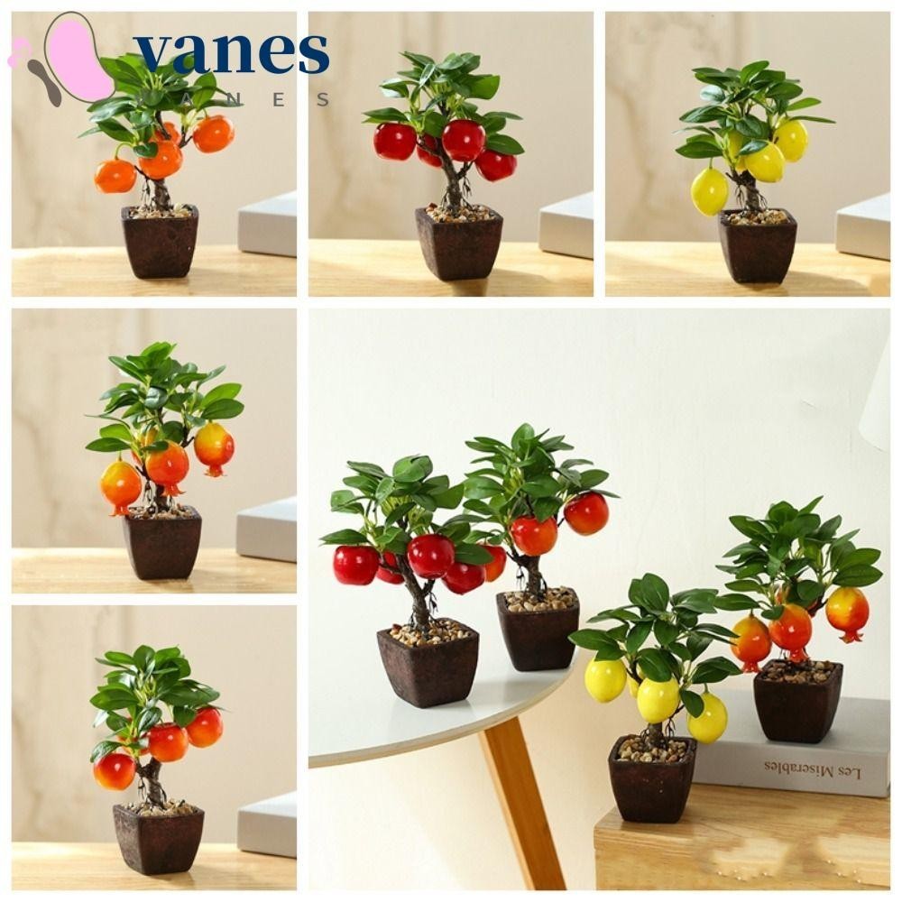 Vanes1 ต้นบอนไซปลอม เลม่อน ส้ม ทับทิม ส้ม ผลไม้ประดิษฐ์ กระถางต้นไม้จําลอง พลาสติก พร้อมกระถาง ผลไม้สีเขียว บอนไซ ขนาดเล็ก ตกแต่งบ้าน