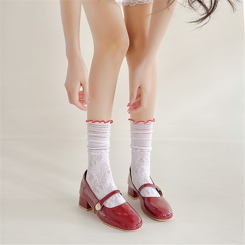 Wake ผู้หญิง Sheer ถุงเท้าข้อเท้า Sweet Ruffle Frilly Crew ถุงเท้าหวานนักเรียนสาวถุงเท้า