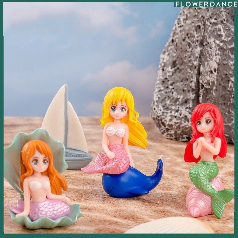 ที่สวยงามMermaid Aquariumตกแต่งการ์ตูนที่มีสีสันMermaid Figurineตกแต่งถังปลาตกแต่งโต๊ะดอกไม้