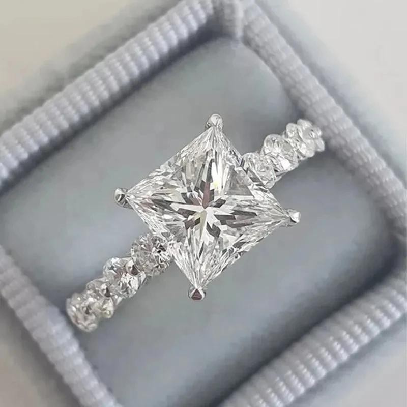 925 เงินเจ้าหญิงCubic Zirconiaแหวนผู้หญิงหรูหรางานแต่งงานหมั้นอุปกรณ์เสริมเงินสีร้อนอินเทรนด์เครื่องประดับDropship