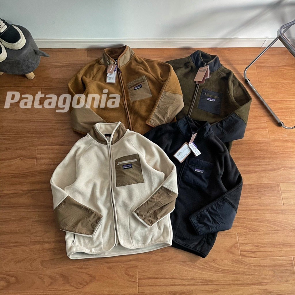 patagonia Mountain Military Style Polar Fleece Stitching Contrast-Color Pocket Stand Collar Workwear Zipper Coat Jacket Niche Fashion