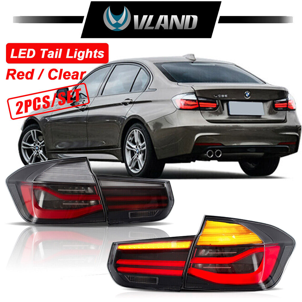 ไฟท้าย LED VLAND สำหรับ 2012-2018 BMW 3 Series F30 F35 ซีดาน / F80 M3 LCI Style Rear Lamp With Sequential Yellow Turn Signal Light, Clear / Red Lens, Not For BMW F31 F34