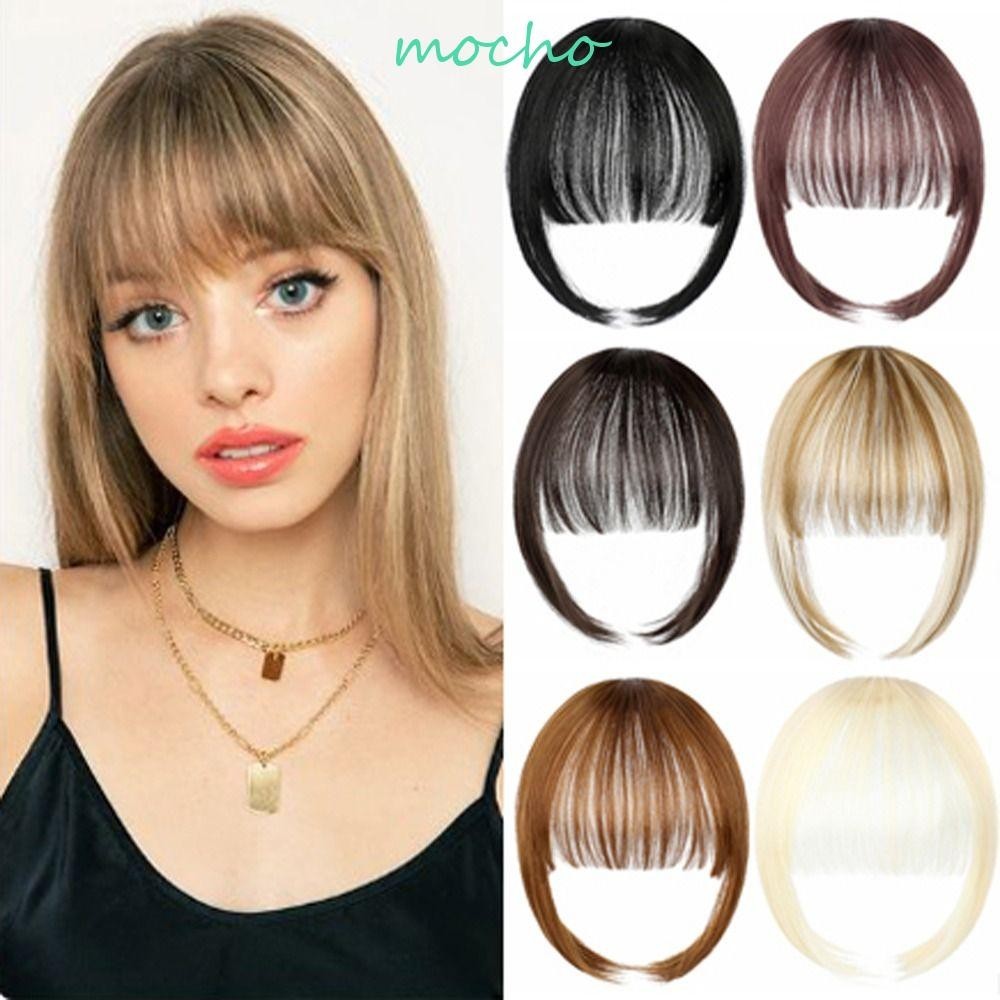 Mocho ผมหน้าม้าทู่ ผมปลอม ผมหน้าม้า ต่อผม เครื่องประดับผม คลิปหน้าม้าปลอม สีดําธรรมชาติ ผู้หญิง