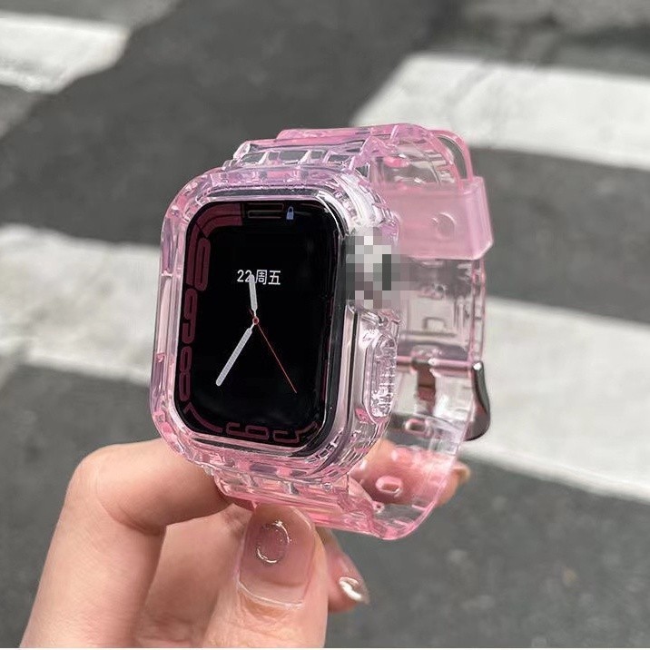 สายนาฬิกาข้อมือซิลิโคนใส พร้อมเคส สําหรับ Apple Watch 7 6 SE 5 4 3 2 1 iwatch 40 มม. 44 มม. 42 มม. 41 มม. 45 มม.