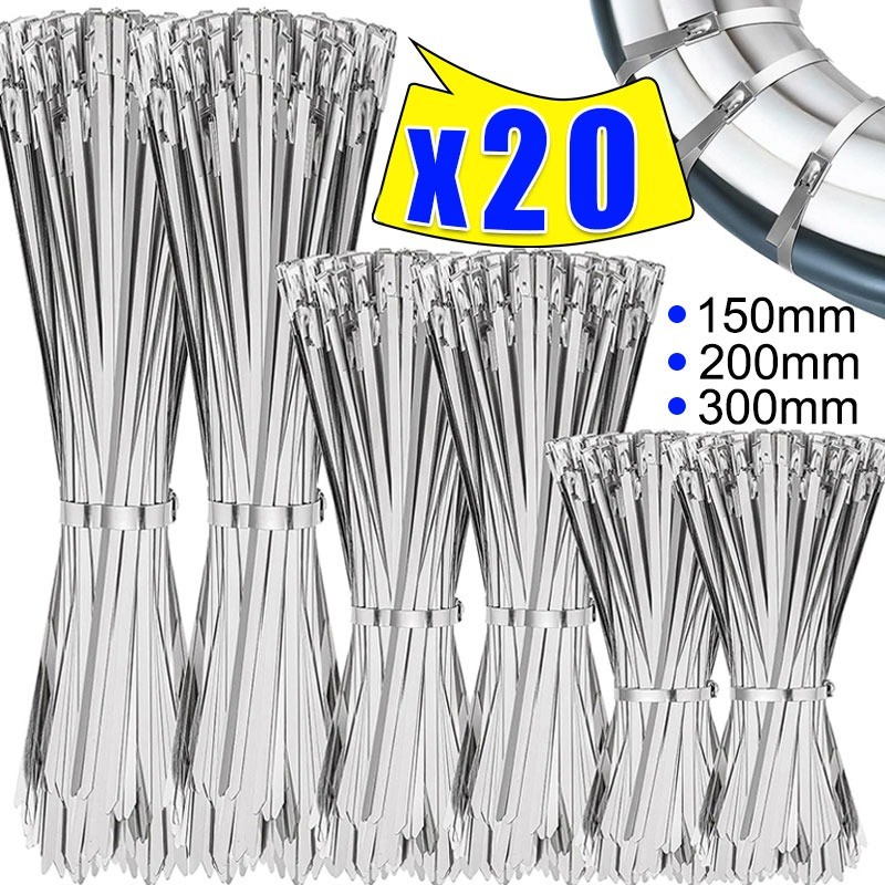 20 ชิ้น Self-Locking Cable Wire Tie / สแตนเลส Heavy Duty Wrap Tie / Multi-Purpose Zip Tie