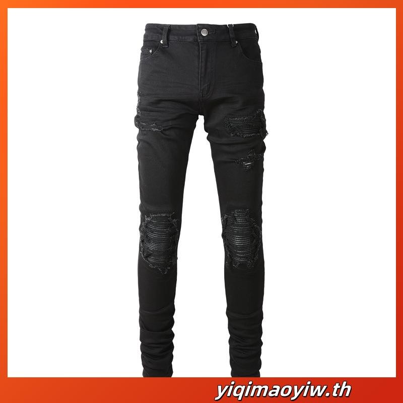 Amiri Jeans Men Black Hip Hop Club Style กางเกงยีนส์ High Street Trendy Pants