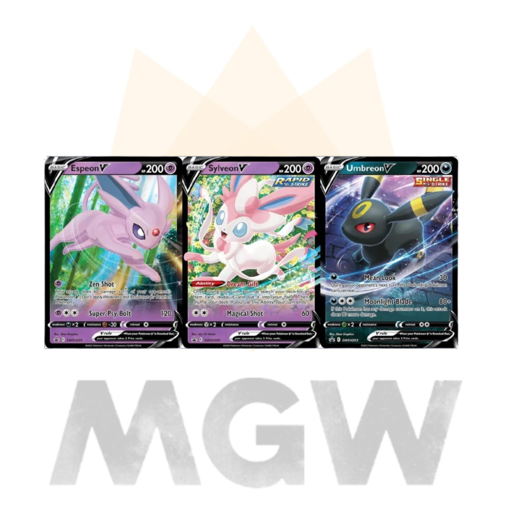 Pokemon TCG V Heroes Tin ชุด 3 ชิ้น (Umbreon V + Sylveon V + Espeon V) ใหม่เอี่ยมยังไม่ได้ใช้