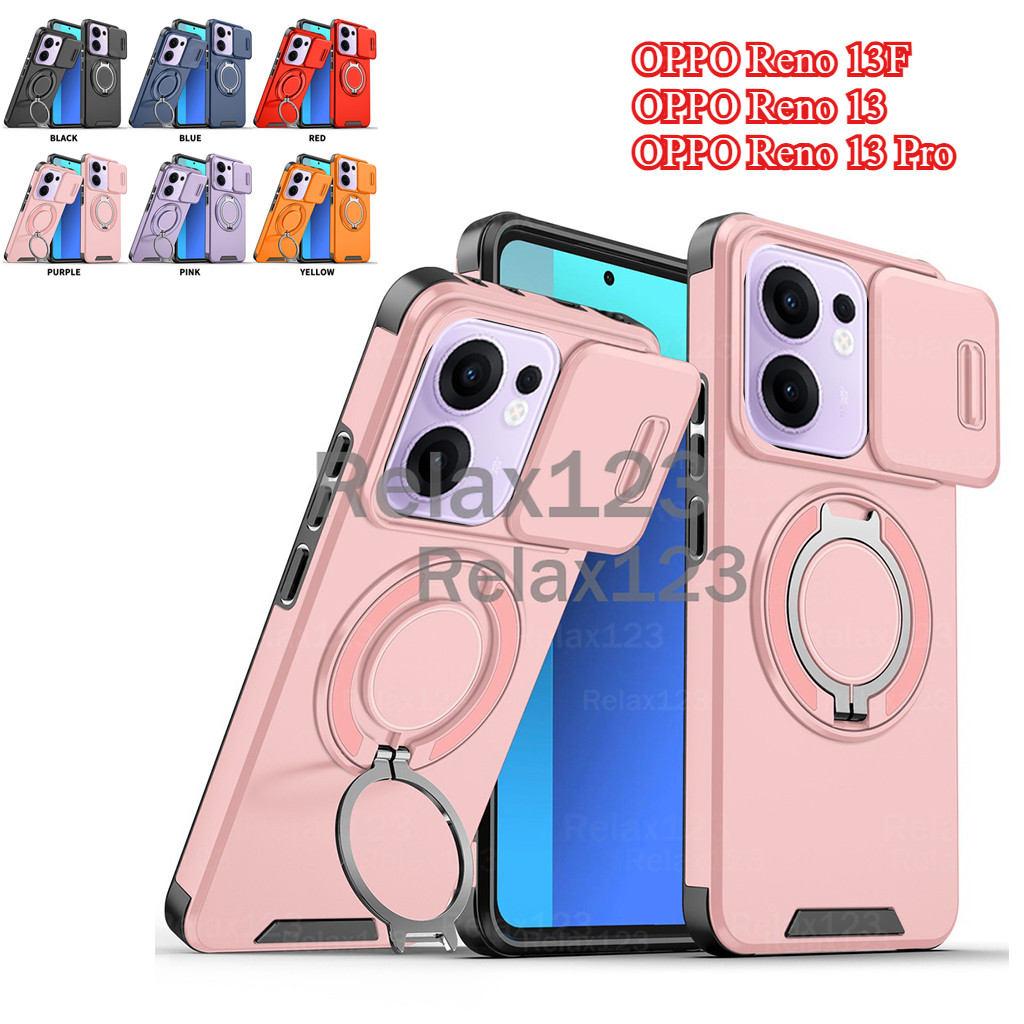 สําหรับ OPPO Reno 14 13 F Reno13F 5G 4G Reno13 Reno 13 Pro 5G Reno13Pro ปลอก 2025 สไลด์เลนส์กล้องป้องกันเคสโทรศัพท์เกราะแม่เหล็กดึงดูดแหวนกันกระแทกปกหลัง