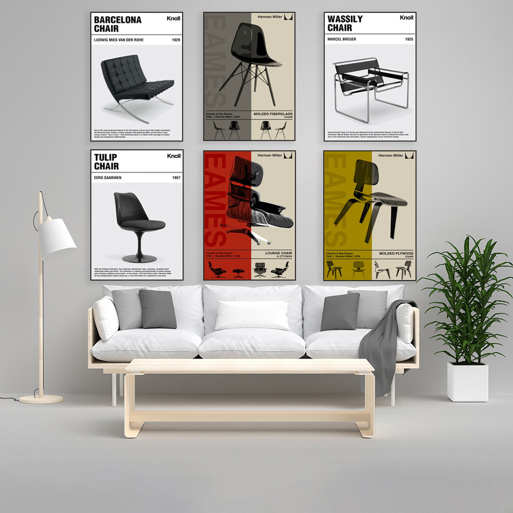 Ludwig Mies van der Rohe, Wassily Chair, Tulip Chair Poster, Knoll เฟอร์นิเจอร์, Mid Century Modern 