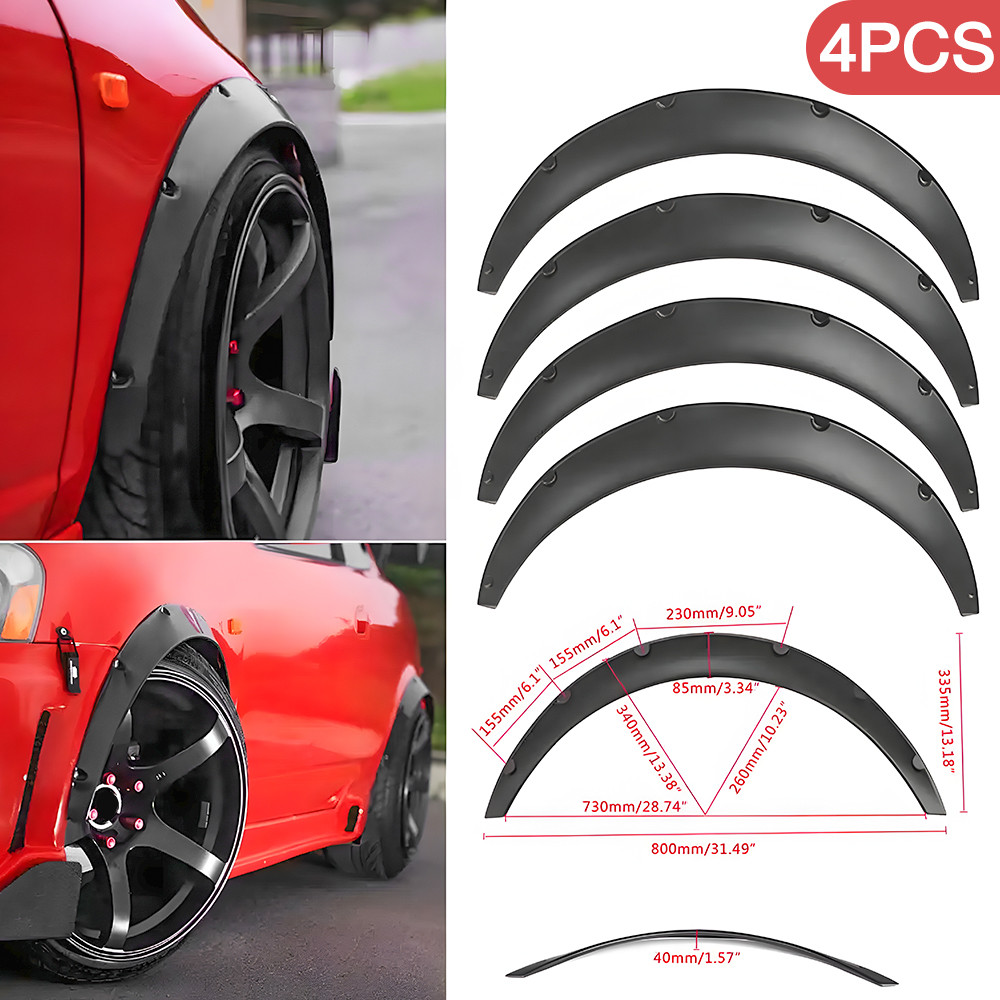 4pcsโป่งซุ้มล้อซุ้มรถเก๋งโป่งล้อ เหมาะสำหรับรถเก๋งSUV และรถ กระบะ ใส่ได้ ที่ชิ้นงานติด ปกป้องล้อจากดินรอยขีดข่วนทรายแ