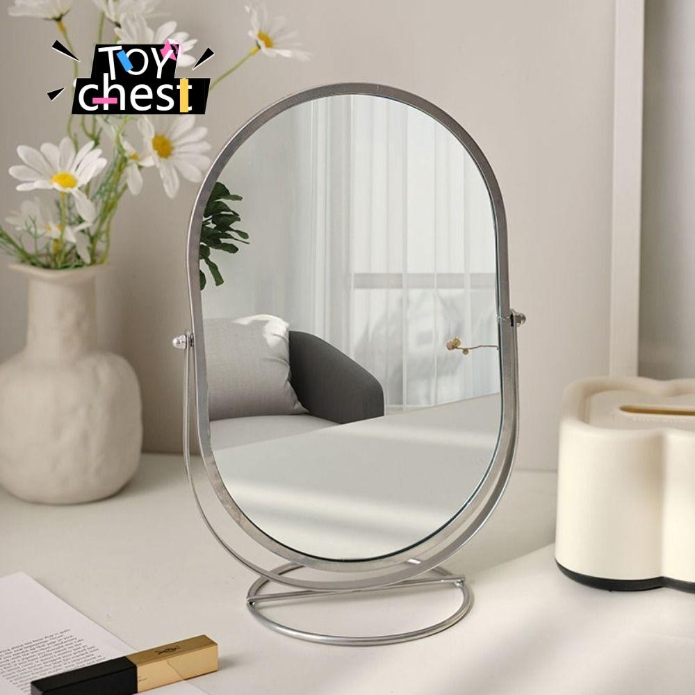 กระจกแต่งหน้า TOYCHEST 360° หมุนได้แสงหรูหรากระจกโต๊ะเครื่องแป้ง,เครื่องมือแต่งหน้าเหล็กกรอบรูปไข่ตกแต่งบ้านสก์ท็อปยืนกระจกห้องนอน
