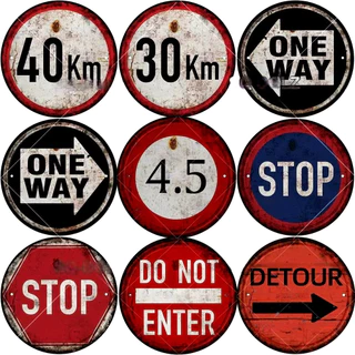 ป้าย STOP Vintage Metal Plaque - โรงรถ, บาร์, Man Cave Wall Decor