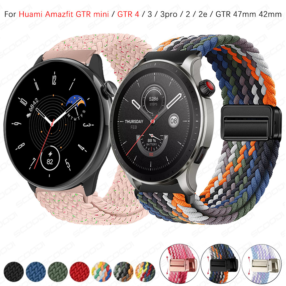 ห่วงถักแม่เหล็กสําหรับ Huami Amazfit GTR mini / GTR 4 / 3 / 3 pro / 2e / GTR 47 มม.42 มม.นาฬิกาสมาร์ทสายรัดข้อมืออุปกรณ์เสริมปรับสร้อยข้อมือไนลอนยืดหยุ่น