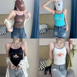 YY93 เสื้อสายเดี่ยว ครอปท็อป ฟองน้ำในตัว สไตล์เกาหลี สีน่ารั…