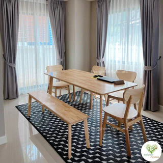 Evergreen Furniture โต๊ะทานข้าว ชุดโต๊ะรับประทานอาหาร (เก้าอี้ 4 ม้านั่ง 1) ขนาด 150-180 ซม
