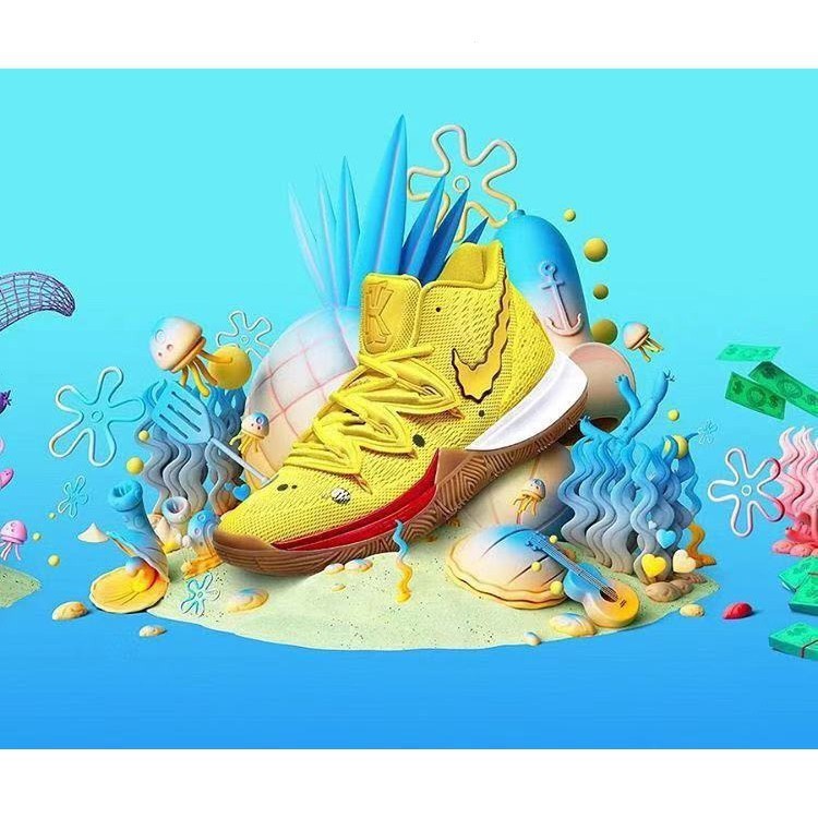 Nike x SpongeBob Squarepants Kyrie 5 รองเท้าบาสเก็ตบอลในผู้ชาย 100 ชิ้น แฟชั่น