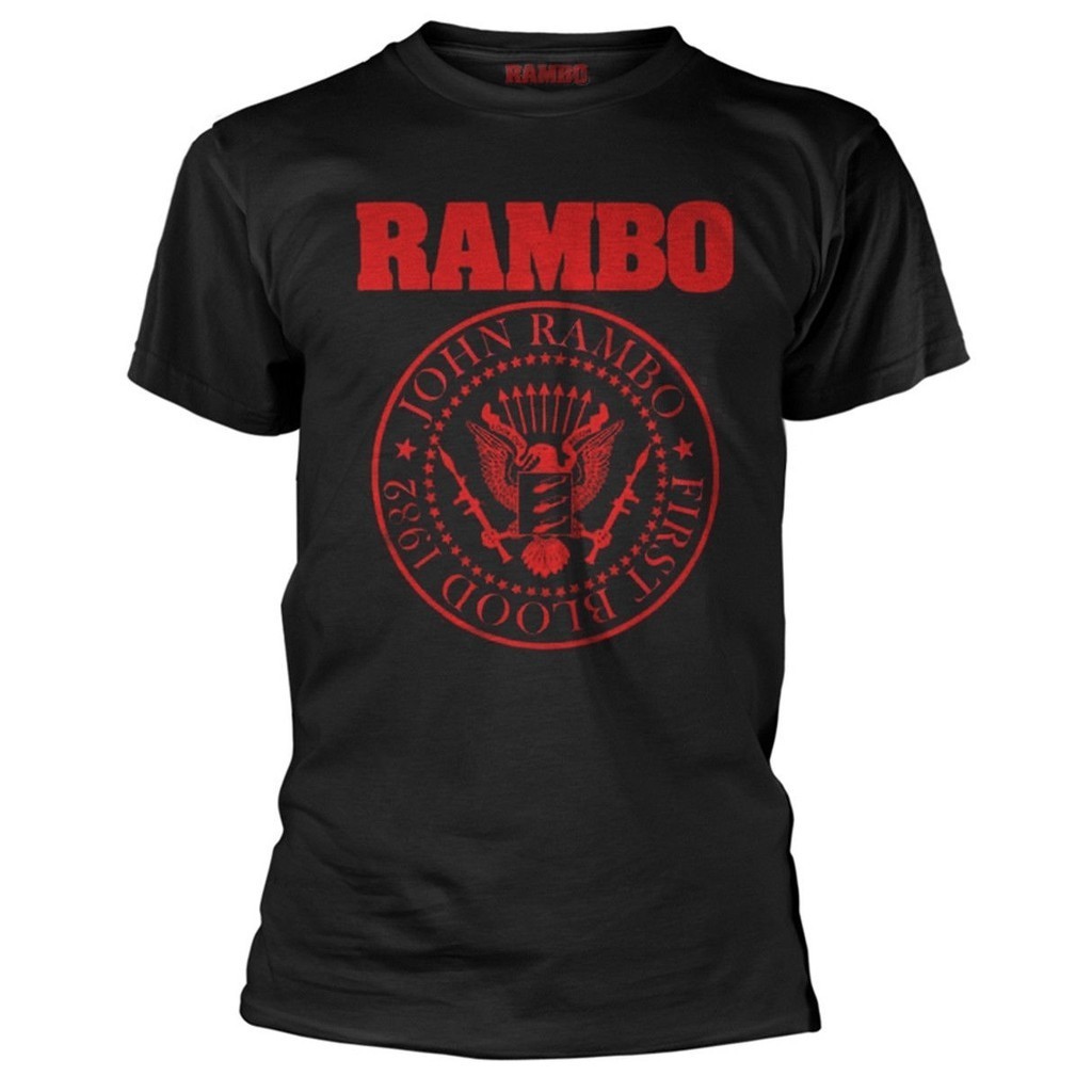 เสื้อยืด ผ้าฝ้าย พิมพ์ลาย Rambo First Blood 198 สีดํา พลัสไซซ์ สําหรับผู้ชาย