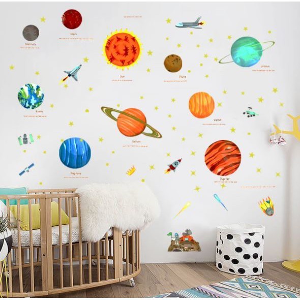 พร้อมส่ง! 116A สติ๊กเกอร์ติดผนัง สติ๊กเกอร์ตกแต่งห้องนอน ลายอวกาศ (Wall Sticker)