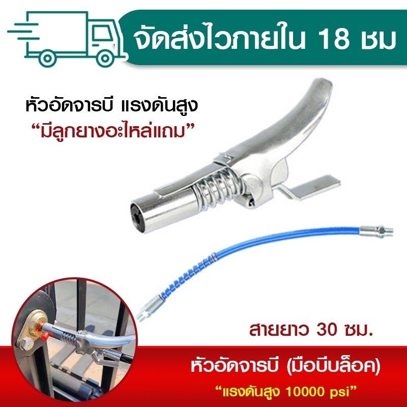 พร้อมส่ง หัวอัดจารบี จาระบี (มือบีบล็อค) เกลียวใน 1/8 BSP "GTR"แรงดันสูง 10000 psi