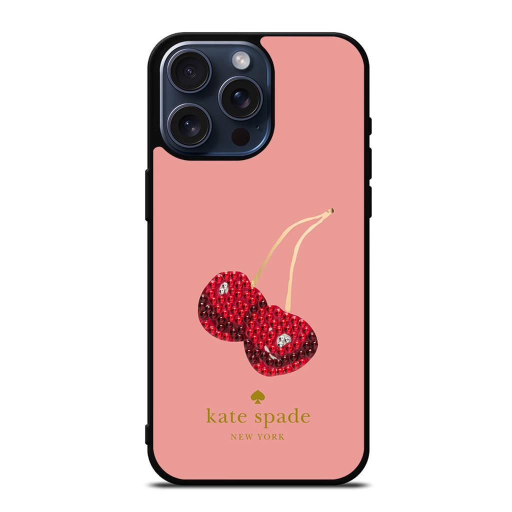 KateSpade CHERRY IPhone 15 Pro Max Case Cover IPhone 15 Pro Case สีดําพิมพ์เคสโทรศัพท์สําหรับ iPhone