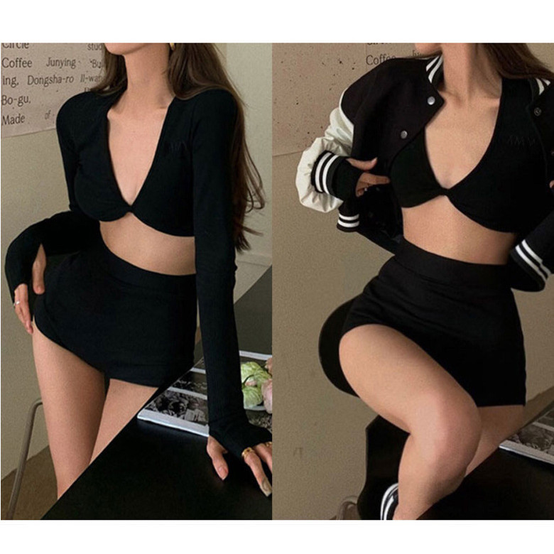 ใหม่ ชุดว่ายน้ําบิกินี่ แขนยาว เอวสูง เซ็กซี่ รัดรูป สีดํา เหมาะกับวันหยุด ฤดูใบไม้ผลิ สําหรับผู้หญิง 2024