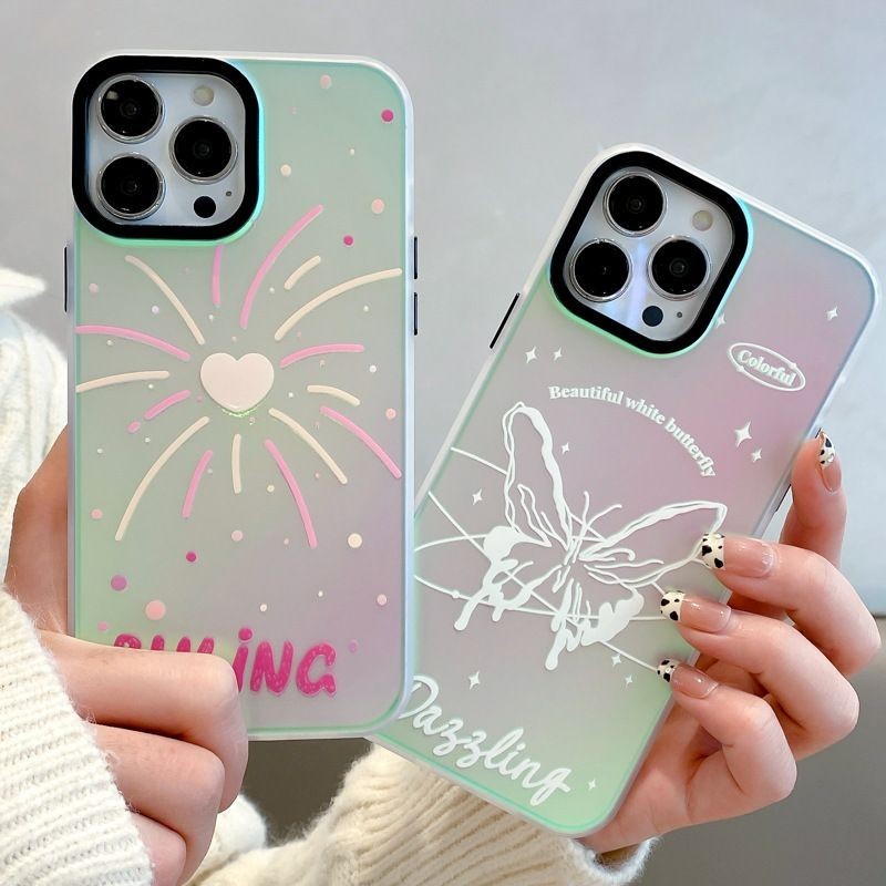 เคสโทรศัพท์มือถือ For เคสไอโฟน11 12 Butterfly Fireworks Laser เคส For iPhone 11 12 13 Pro 15 14 Plus X XR XS Max 7 8 S