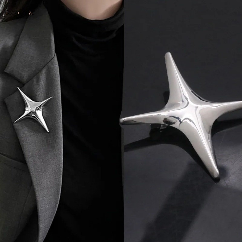 Y2k อเนกประสงค์ Four Pointed Star Cross เข็มกลัด Pins/แฟชั่นสีเงินโลหะ Coat เสื้อผ้าเข็มกลัดอุปกรณ์ตกแต่ง