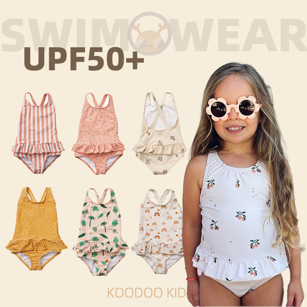 ชุดว่ายน้ําเด็กผู้หญิง 1-9 ปี UPF50 + ชุดว่ายน้ําวันพีช Ins ผ้าป้องกันรังสียูวี ลายทาง กีฬา
