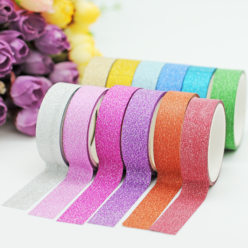 Sticky กาวหัตถกรรม muti-สีสติกเกอร์กระดาษตกแต่ง self glitter DIY Washi เทป 1 ชิ้น