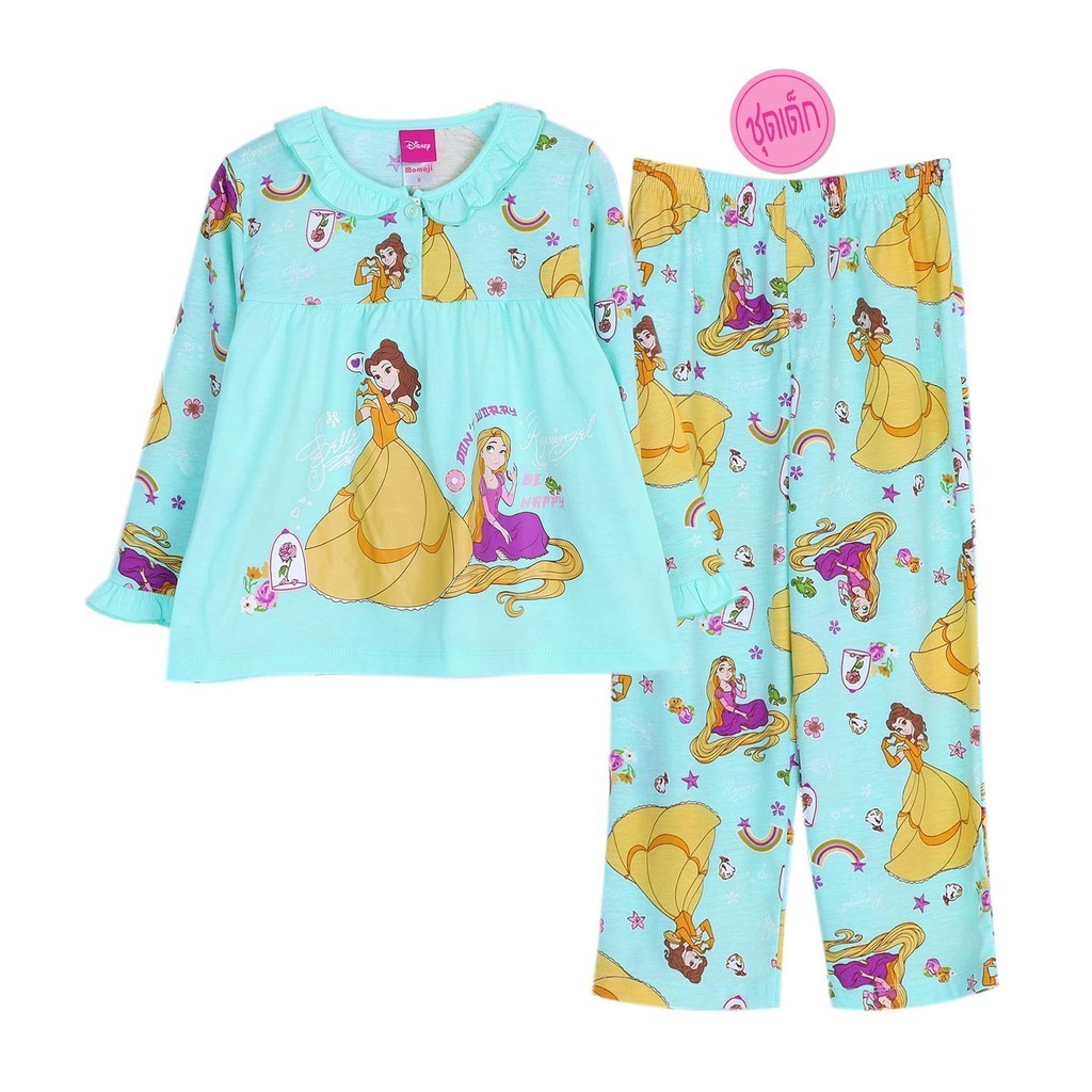 Josilins ชุดนอน เด็กหญิง ป้าย momoji ลิขสิทธิ์ ดิสนีย์ Disney Princess เจ้าหญิง เสื้อแขนยาว คอระบาย ขายาว ผ้ายืด คละลาย