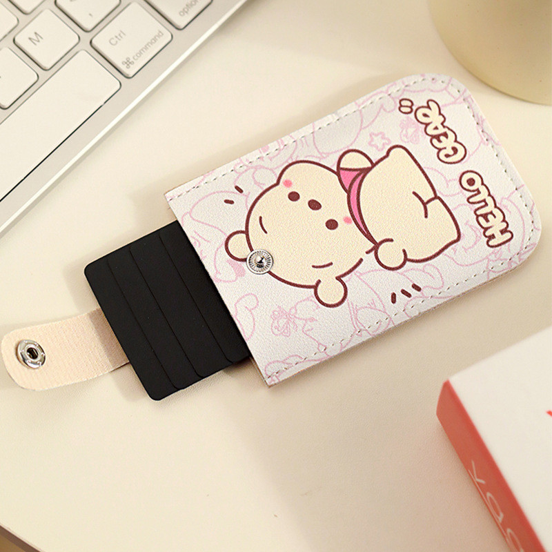 น ่ ารักการ ์ ตูน Mini Card กระเป ๋ าสตางค ์ แฟชั ่ น PU หนัง 5 กระเป ๋ ากระเป ๋ าบางลามิเนตปกปิด Anti-Theft ID ผู ้ ถือบัตรขนาดใหญ ่ ความจุ