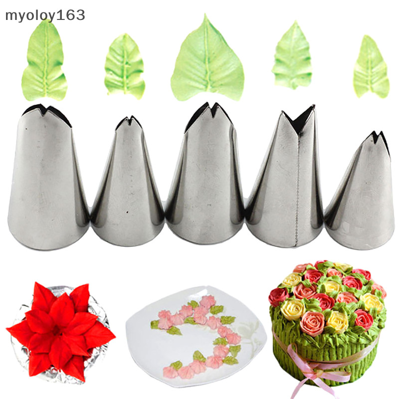 Myoloy หัวฉีดไอซิ่ง สเตนเลส รูปใบไม้ สําหรับตกแต่งเค้ก 5 ชิ้น
