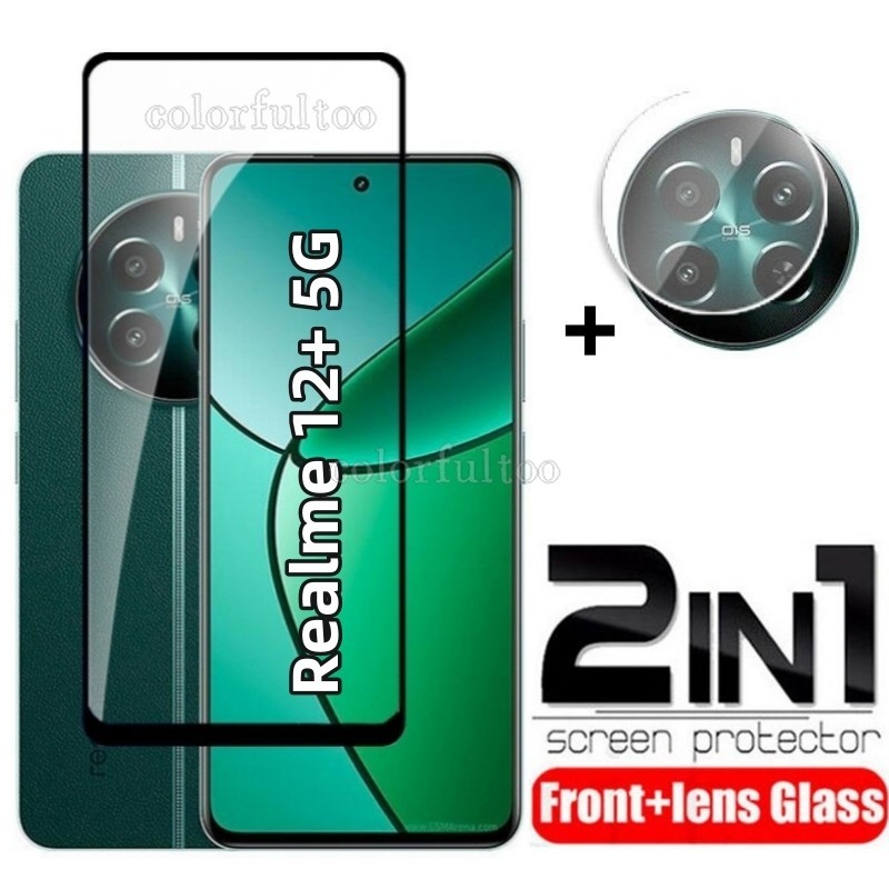 2 in 1 กระจกนิรภัยด้านหน้าสําหรับ Realme 12 + 5G 12 13 Pro Plus 12Plus 12Pro + 12X Realme13Pro 4G 5G คลุมทั้งหมดกาวโปร่งใสป้องกันหน้าจอกลับกล้องเลนส์ป้องกันฟิล์ม