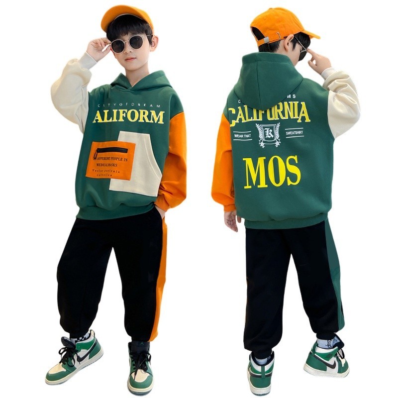 Fashion ชุดเซ็ตเด็กผู้ชาย เสื้อแขนยาวมีฮู้ด+กางเกงขายาว รุ่น A3415