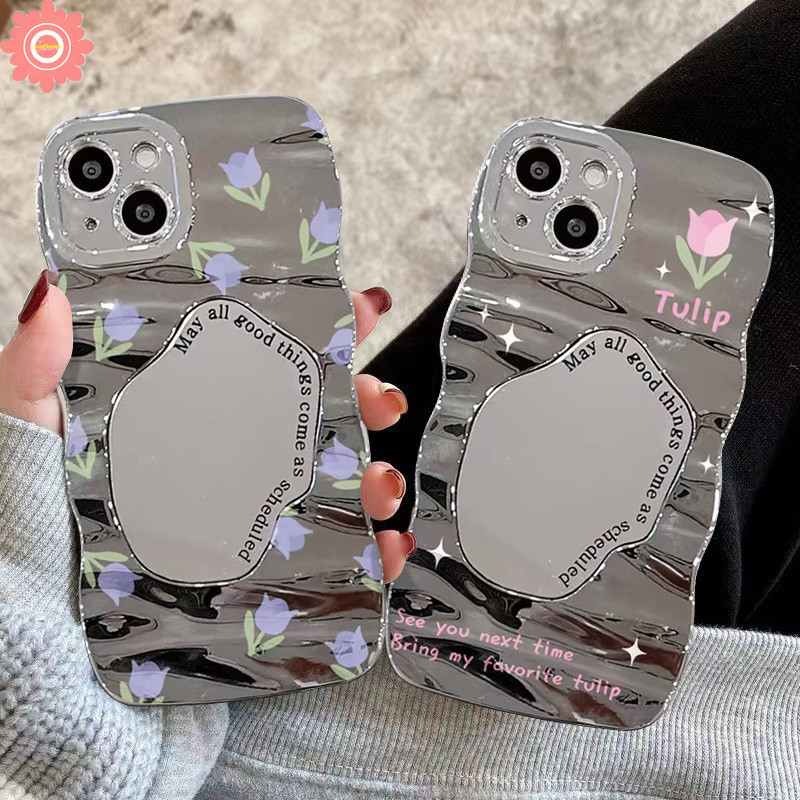 เคสกระจกแต่งหน้า ลายการ์ตูนดอกทิวลิป หรูหรา สําหรับ Samsung A05 A24 A05s A14 A23 A53 A12 A54 A03 A30s A52s A32 A04s A34 A20s A50s A04E A03s A13 A20 A51 A02s A10s A52 A31 A50 A11