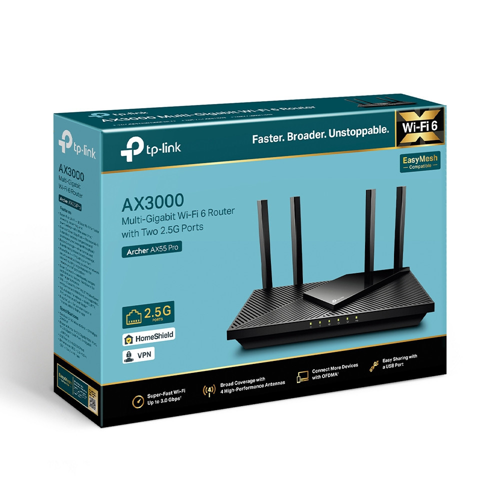 [ประกัน LT] TP-Link Archer AX55 Pro AX3000 Multi-Gigabit Wi-Fi 6 Router เราเตอร์อุปกรณ์ขยายสัญญาณไวไ