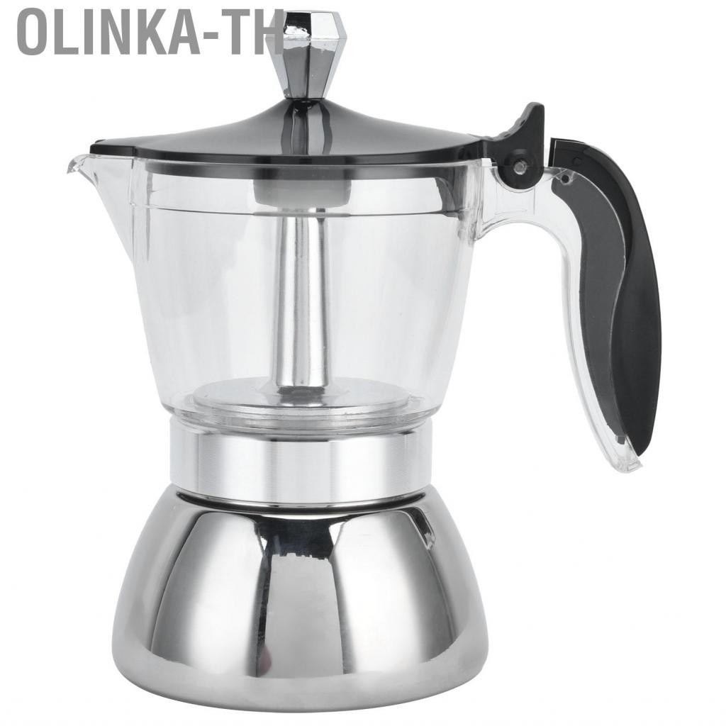 Olinka-th เครื่องชงกาแฟสแตนเลส 4 ถ้วยเตาตั้งพื้นขนาดเล็ก Moka Pot แปดเหลี่ยม