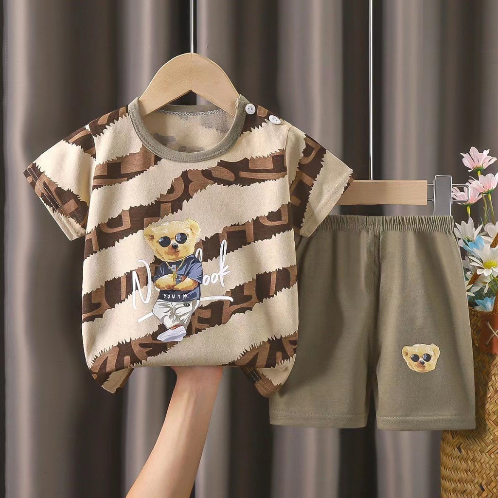 ชุดเสื้อยืดแขนสั้น เกงขาสั้น แฟชั่นฤดูร้อน ใส่ได้ทั้งชายและหญิง 2ชิ้น เสื้อยืดคอกลม+กางเกงขาสั้น